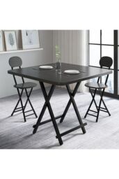 Living and Home 80x80cm Folding Wooden Dining Table Outdoor Portable Camping Table in Black - Size: 80x80 cm - thumbnail 2
