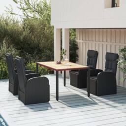 Berkfield Home Beautiful 5 Piece Garden Dining Set Black Poly Rattan&Solid Wood - thumbnail 2