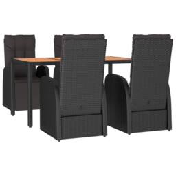 Berkfield Home Beautiful 5 Piece Garden Dining Set Black Poly Rattan&Solid Wood - thumbnail 1