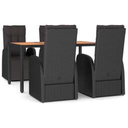 Berkfield Home Beautiful 5 Piece Garden Dining Set Black Poly Rattan&Solid Wood - thumbnail 3