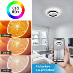 Goeco Ceiling Light LED, 28 W, Modern Round, 6500 K, for Bedroom, Hallway in Black - thumbnail 6