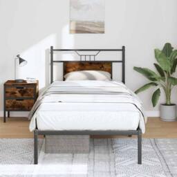 Berkfield Home Decorative Bed Frame without Mattress Smoked Oak 90x190 cm Single in Brown - thumbnail 2