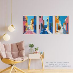 Wee Blue Coo Set of 3 Prints Colourful Village Sea Greek Spanish Poster Art in Blue - Size: A4 - thumbnail 3
