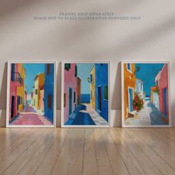 Wee Blue Coo Set of 3 Prints Colourful Village Sea Greek Spanish Poster Art in Blue - Size: A4 - thumbnail 6