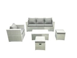 Fimous Rattan Garden Furniture Set with 3 Seater Sofa Chair Rectangular Coffee Table 2 Small Footstool Light Grey Mixed 6 Seater - thumbnail 2