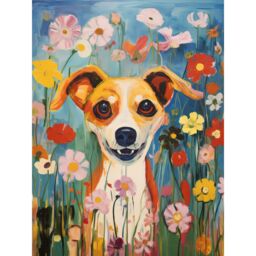 "Artery8 Wall Art Print Chihuahua in the Wildflowers Artwork Colourful Meadow Dog Portrait Poster - Size: W12"" x H16""" - thumbnail 1
