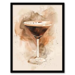 Artery8 Classic Espresso Martini Cocktail Watercolour Framed Art Print in Brown - Size: A4 - thumbnail 1