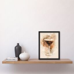 Artery8 Classic Espresso Martini Cocktail Watercolour Framed Art Print in Brown - Size: A4 - thumbnail 4