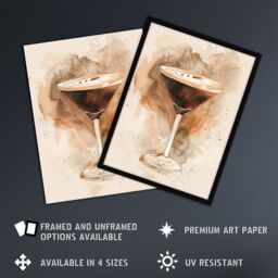Artery8 Classic Espresso Martini Cocktail Watercolour Framed Art Print in Brown - Size: A4 - thumbnail 2