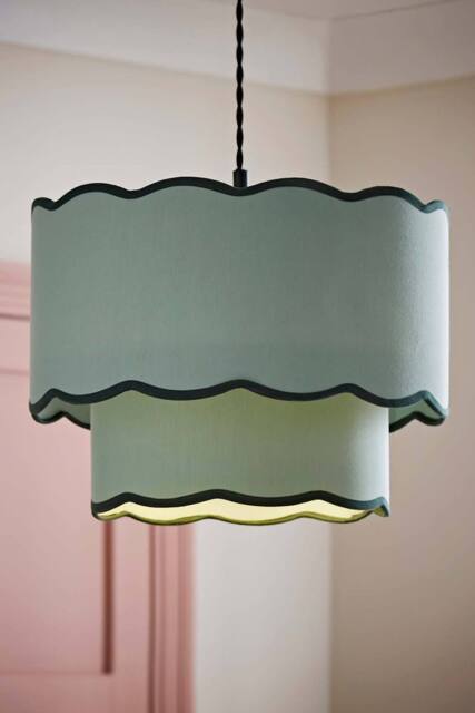ValueLights Sloane 35cm Two-Tier Scallop Edge Colour Clash Easy Fit Lamp Shade in Green - image 1
