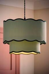 ValueLights Sloane 35cm Two-Tier Scallop Edge Colour Clash Easy Fit Lamp Shade in Green - thumbnail 2