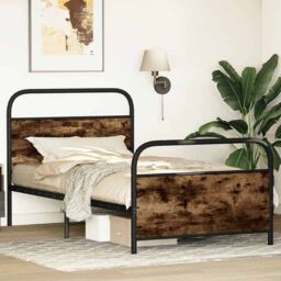 Berkfield Home Bed Frame Without Mattress 90x190 cm Single Smoked Oak Engineered Wood in Brown - thumbnail 4