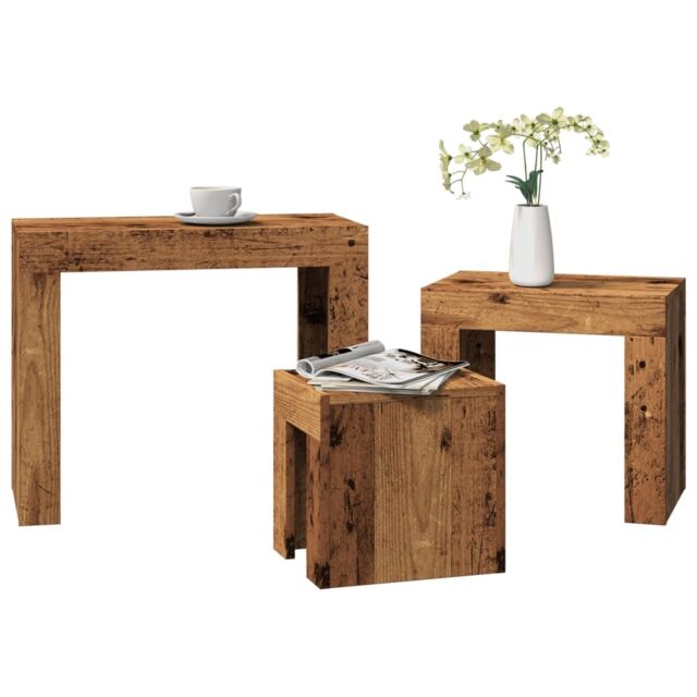 Berkfield Home Nesting Coffee Tables 3 pcs Old Wood Engineered Wood in Brown - image 1