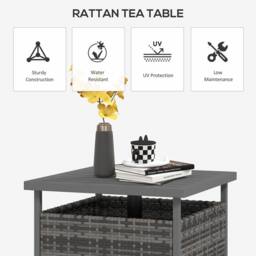 OUTSUNNY Outdoor Rattan Coffee Table w/ Umbrella Hole Fit for Garden in Grey - thumbnail 4
