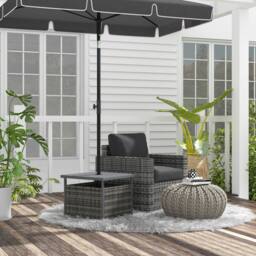OUTSUNNY Outdoor Rattan Coffee Table w/ Umbrella Hole Fit for Garden in Grey - thumbnail 1