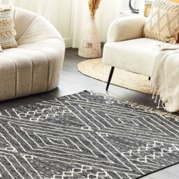 Wyld and Coco Handwoven Cotton-Wool Geometric Rug 160 x 230 cm in Black - Size: 160 cm x 230 cm - thumbnail 1