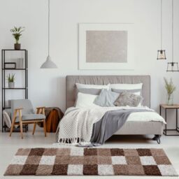 THE RUGS Soft Check High Pile Shaggy Rugs & Runners Living Room Bedroom 381 in Brown - Size: 80 cm x 150 cm - thumbnail 8