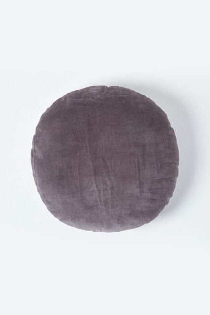 Homescapes Velvet Cushion, 40 cm Round in Dark Grey - Size: 40 cm x 40 cm - image 1