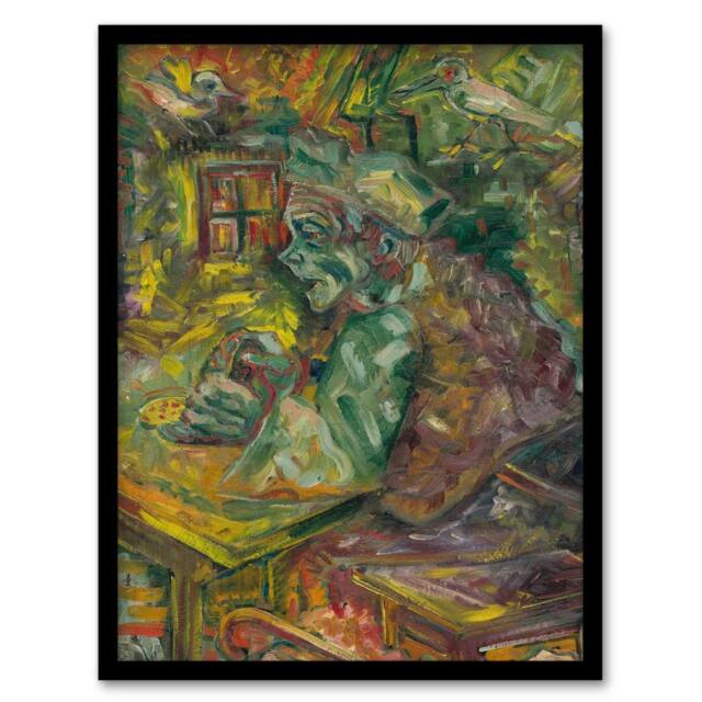 "Artery8 At the Table Bold Colourful Kubincan Framed Wall Art Print in Green - Size: W12"" x H16""" - image 1
