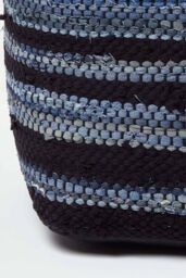 Homescapes Texas Leather, Denim Woven Striped Bean Filled Pouffe, 40 cm in Blue - thumbnail 4