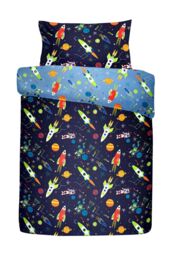 Bedlam 'Supersonic' Glow In The Dark Space Rocket Duvet Cover Set in Blue - Size: Double - thumbnail 3