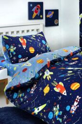 Bedlam 'Supersonic' Glow In The Dark Space Rocket Duvet Cover Set in Blue - Size: Double - thumbnail 1