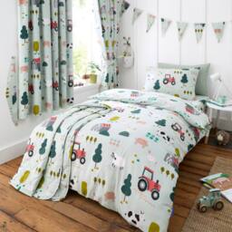 Happy Linen Company Barn Yard Farm Animals Fitted Sheet Bedsheet Bedding Bed Linen in Green - Size: Toddler - thumbnail 2