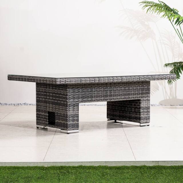 Direct Wicker Outdoor Garden Rattan Rising Table with Glass Top in Grey - Size: 2 Pack - image 1