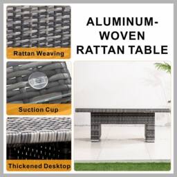 Direct Wicker Outdoor Garden Rattan Rising Table with Glass Top in Grey - Size: 2 Pack - thumbnail 4