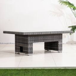 Direct Wicker Outdoor Garden Rattan Rising Table with Glass Top in Grey - Size: 2 Pack