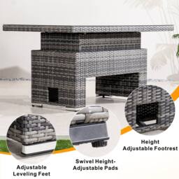 Direct Wicker Outdoor Garden Rattan Rising Table with Glass Top in Grey - Size: 2 Pack - thumbnail 3