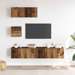 Berkfield Home Classic 4 Piece TV Cabinet Set Wall-mounted Old Wood Engineered Wood in Brown - thumbnail 1