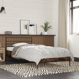 Berkfield Home Bed Frame without Mattress Smoked Oak 75x190 cm Small Single in Brown - thumbnail 1