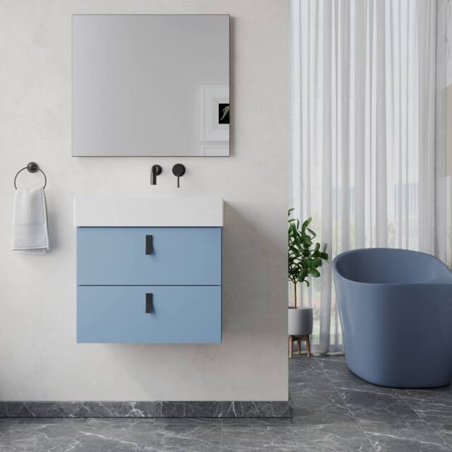 Banyetti Invicta 600mm Wall Hung Vanity with Veneto No Tap Hole Basin - Powder Blue - image 1