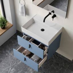 Banyetti Invicta 600mm Wall Hung Vanity with Veneto No Tap Hole Basin - Powder Blue - thumbnail 2