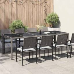 Berkfield Home Modern Garden Dining Table Grey 250x100x75 cm Poly Rattan - Size: 250 x 100 x 75 cm - thumbnail 2