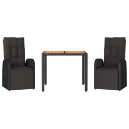 Berkfield Home 3 Piece Garden Dining Set Black Poly Rattan&Solid Wood Acacia - thumbnail 3