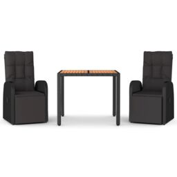 Berkfield Home 3 Piece Garden Dining Set Black Poly Rattan&Solid Wood Acacia - thumbnail 2