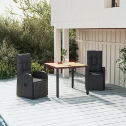 Berkfield Home 3 Piece Garden Dining Set Black Poly Rattan&Solid Wood Acacia - thumbnail 1