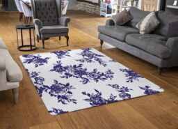Benjamin Tate Design Roses Print On Polka Dots Rug in Natural - Size: Large - thumbnail 2