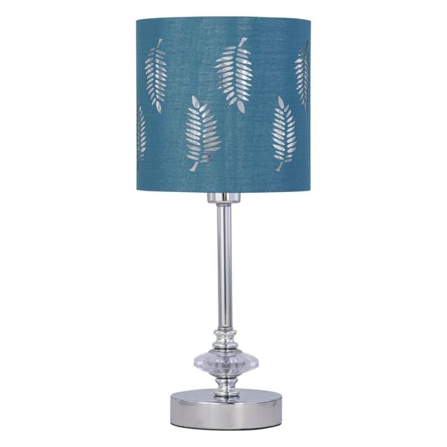 First Choice Lighting Chrome Jewelled Table Lamp with Teal Fern Shade in Silver - image 1