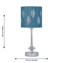 First Choice Lighting Chrome Jewelled Table Lamp with Teal Fern Shade in Silver - thumbnail 6