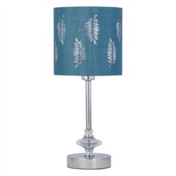 First Choice Lighting Chrome Jewelled Table Lamp with Teal Fern Shade in Silver