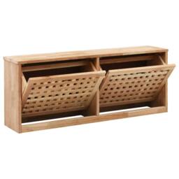 Berkfield Home Shoe Storage Bench 94x20x38 cm Solid Walnut Wood in Brown - Size: 94 x 20 x 38 cm - thumbnail 2