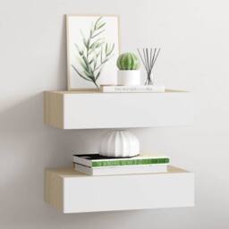 Berkfield Home Wall Drawer Shelves 2 pcs Oak & White 40x23.5x10cm MDF in Brown - Size: 40x23.5x10 cm - thumbnail 2