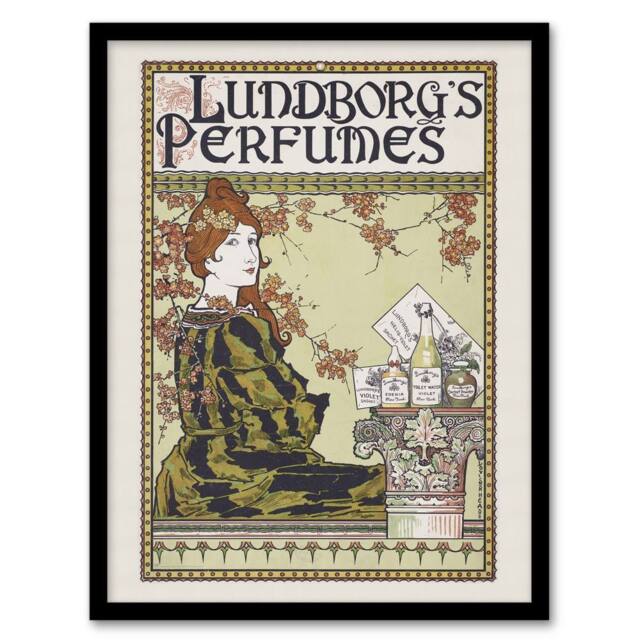 Artery8 Louis Rhead Lundborgs Art Nouveau Vintage Advert Framed Wall Art Print in Green - Size: A4 - image 1