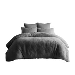 Snug City Teddy Bear Fleece Soft Cosy Duvet Cover + Pillow Case Set in Silver - Size: Single - thumbnail 2