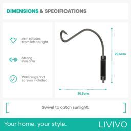 LIVIVO 12 Inch Swivel Hanging Basket Bracket Wall Hook for Hanging Baskets Garden Bracket with Screws & Plugs in Metallic Silver - thumbnail 6