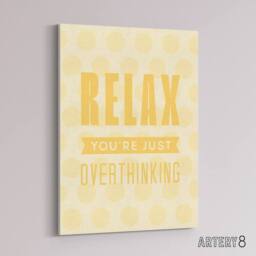 "Artery8 Relax You Are Just Overthinking Pastel Polka Dot Canvas Wall Art Print in Yellow - Size: W12"" x H16""" - thumbnail 2