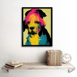 "Artery8 Wall Art Print Pop Art Dog Bright Pink Yellow Blue Vintage Style Painting Art Framed in Black - Size: W12"" x H16""" - thumbnail 2